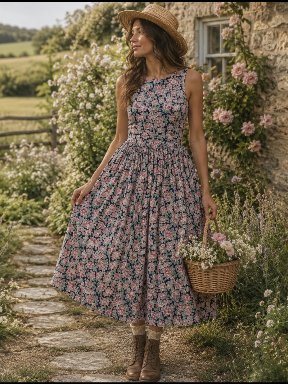 Laura Ashley Vintage Floral Sleeveless Dress Romantic Cottagecore Prairie Small